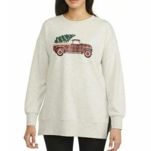 Ellen Tracy Ladies Holiday Sweatshirt Farmhouse Truck Size L